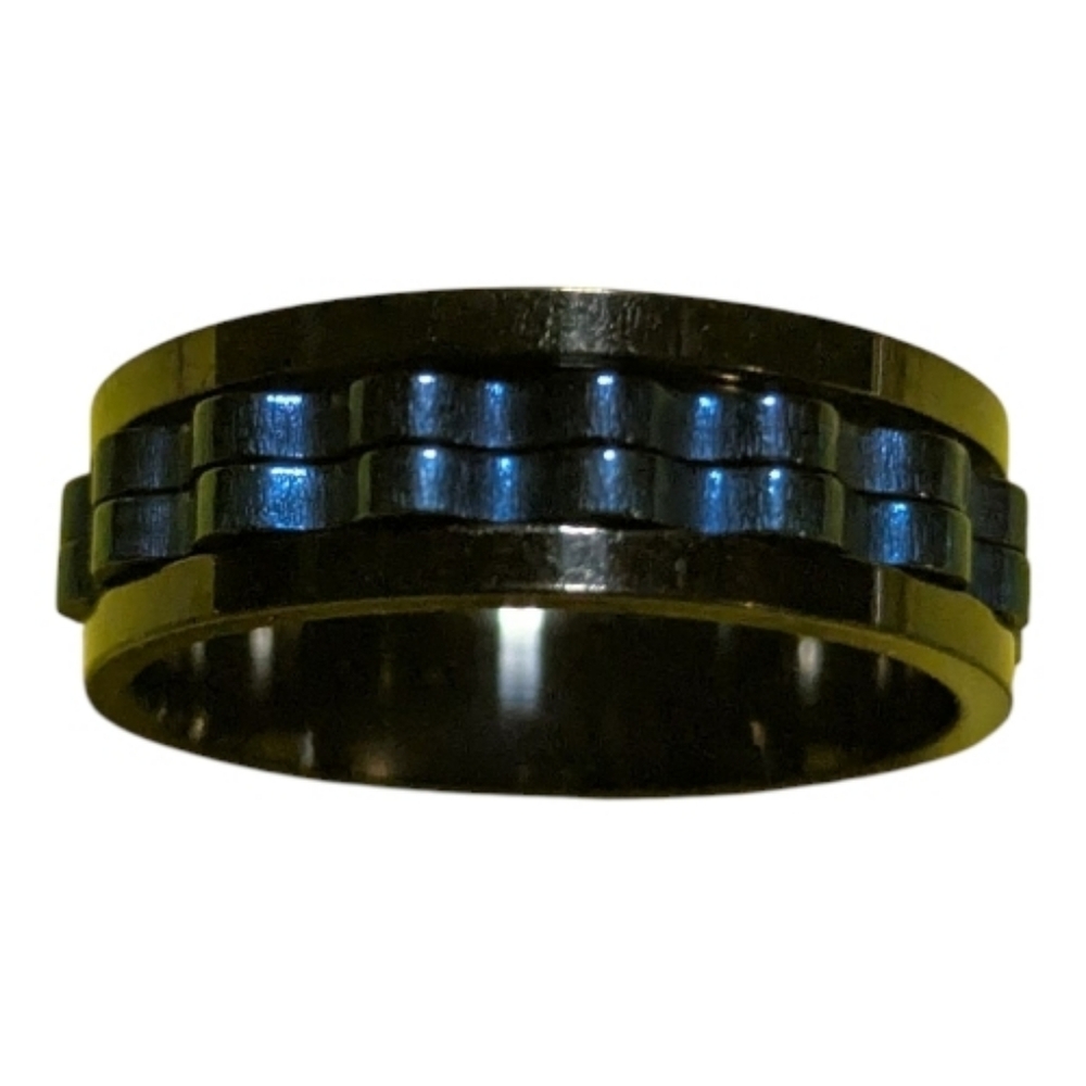 Fidget Spin Ring Black Blue  Sz 12 A-035